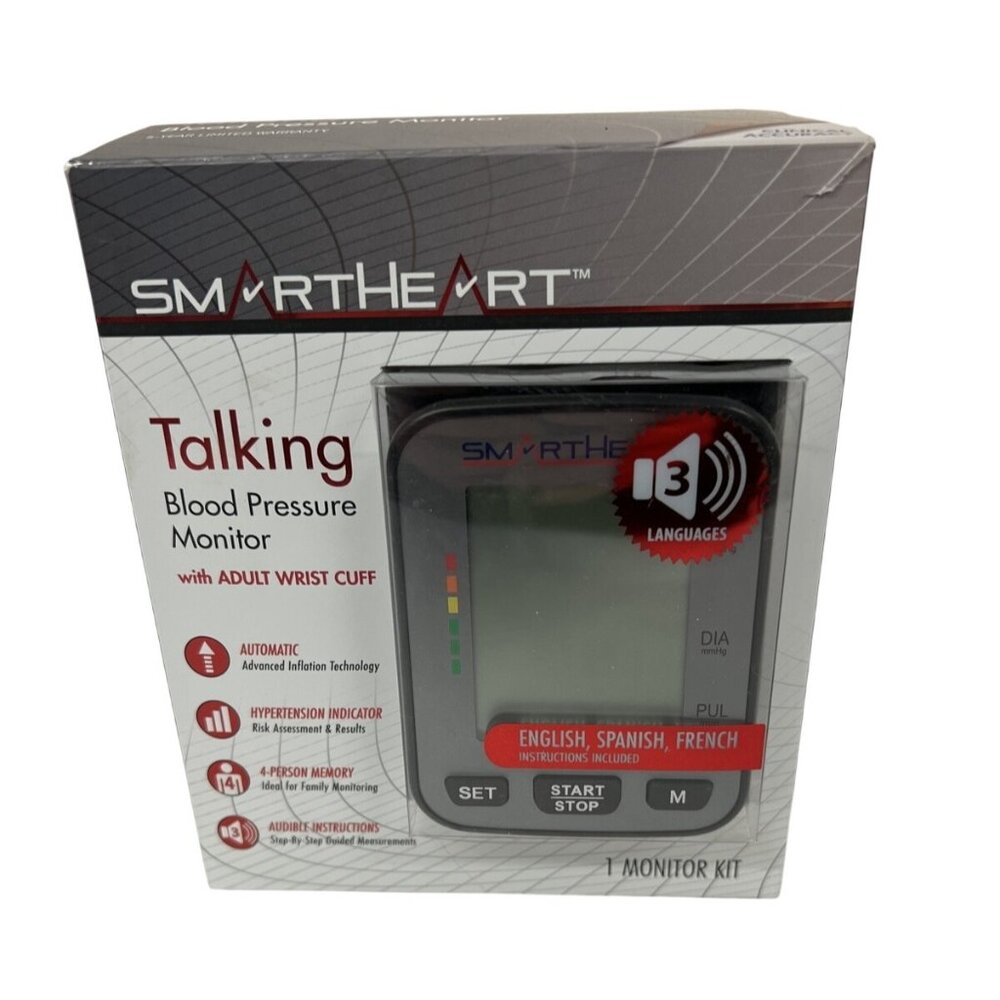 NEW SmartHeart Talking Blood Pressure Monitor Adult Wrist Cuff  2 User Memory